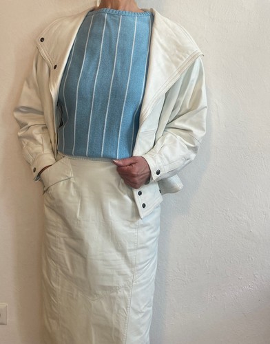 Weiße leder kombi jacke - weiße,
